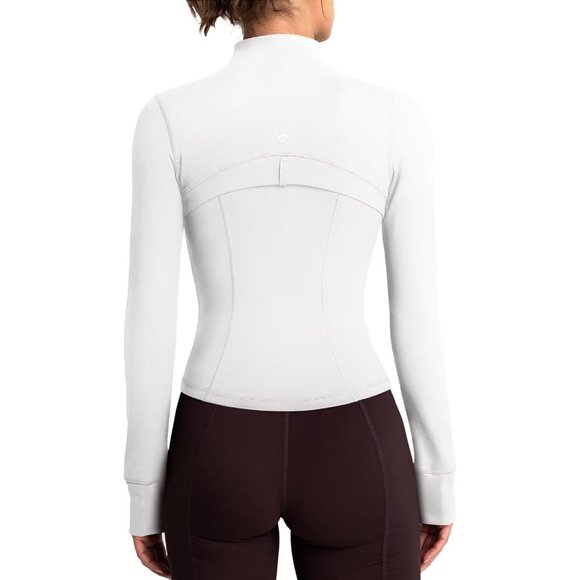 Brand New Women White Polyamide Full Zip BBL Workout Yoga Jacket With Pockets - Picture 2 of 6